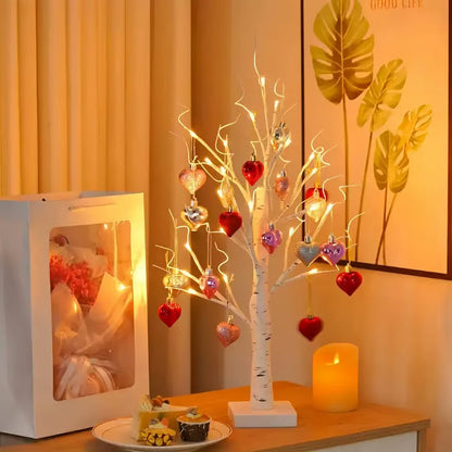 Romantic Heart-Shaped Birch Tree Lamp
