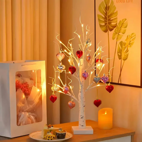 Romantic Heart-Shaped Birch Tree Lamp